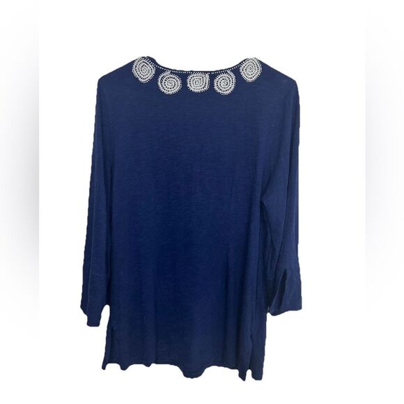 Tommy Bahama Navy Tunic Top Beaded Embroidery Small Petite | Send Offer - Picture 2 of 2